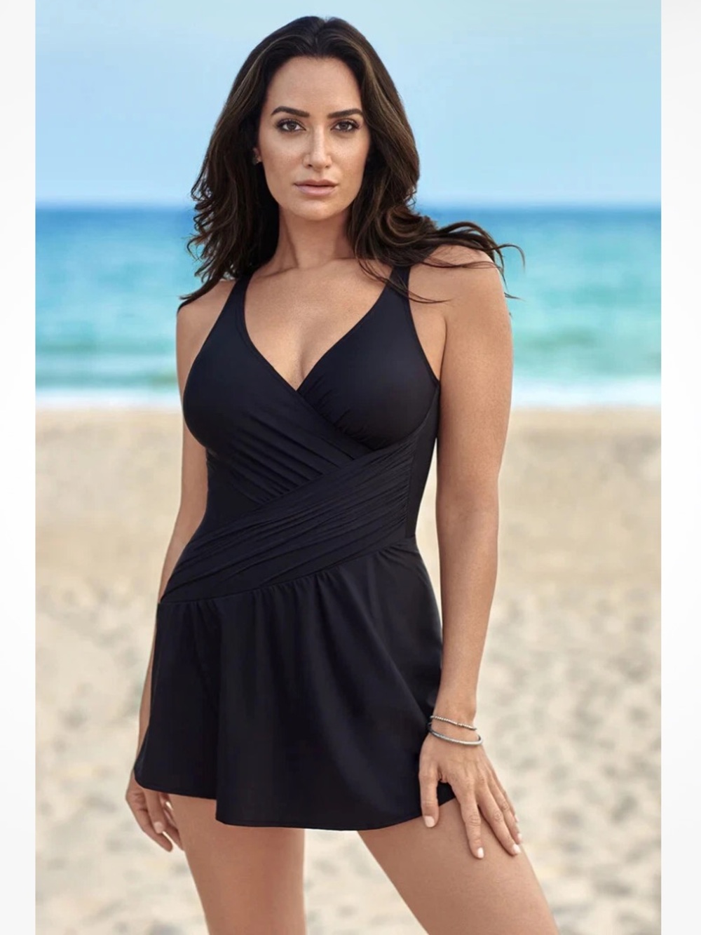 Miraclesuit Black Skirted Wrap One-Piece Swimsuit New with Tag